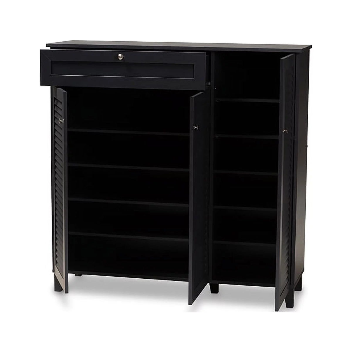 Dark Grey 11-Shelf Wood Shoe Storage Cabinet with Drawer I8462
