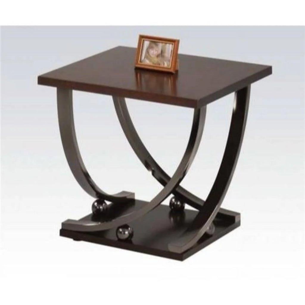 Dark Walnut Brown and Black Wood and Metal End Table P957