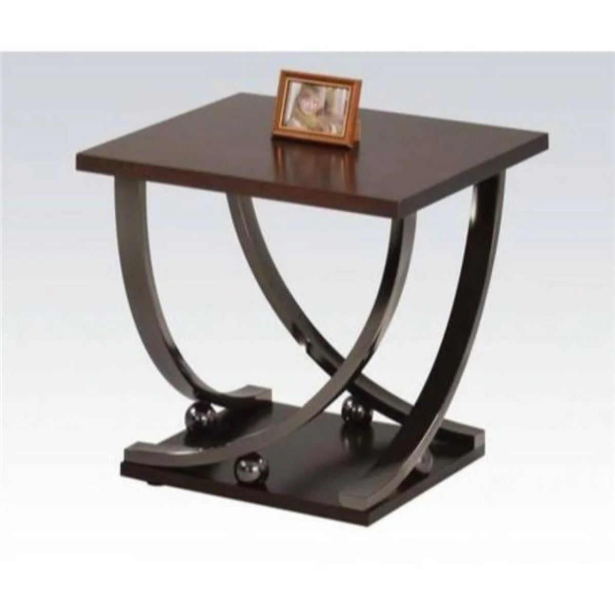 Dark Walnut Brown and Black Wood and Metal End Table P957