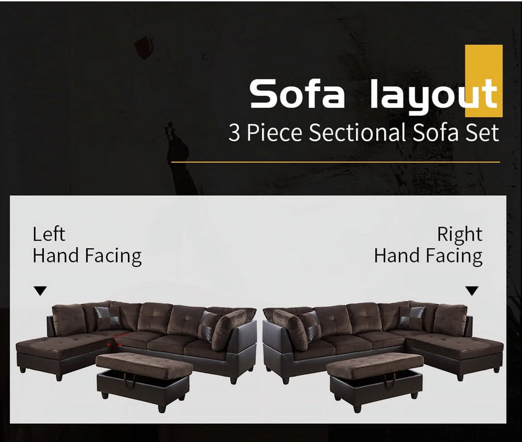 Microfiber Leather Sectional Sofa with Storage Ottoman K218
