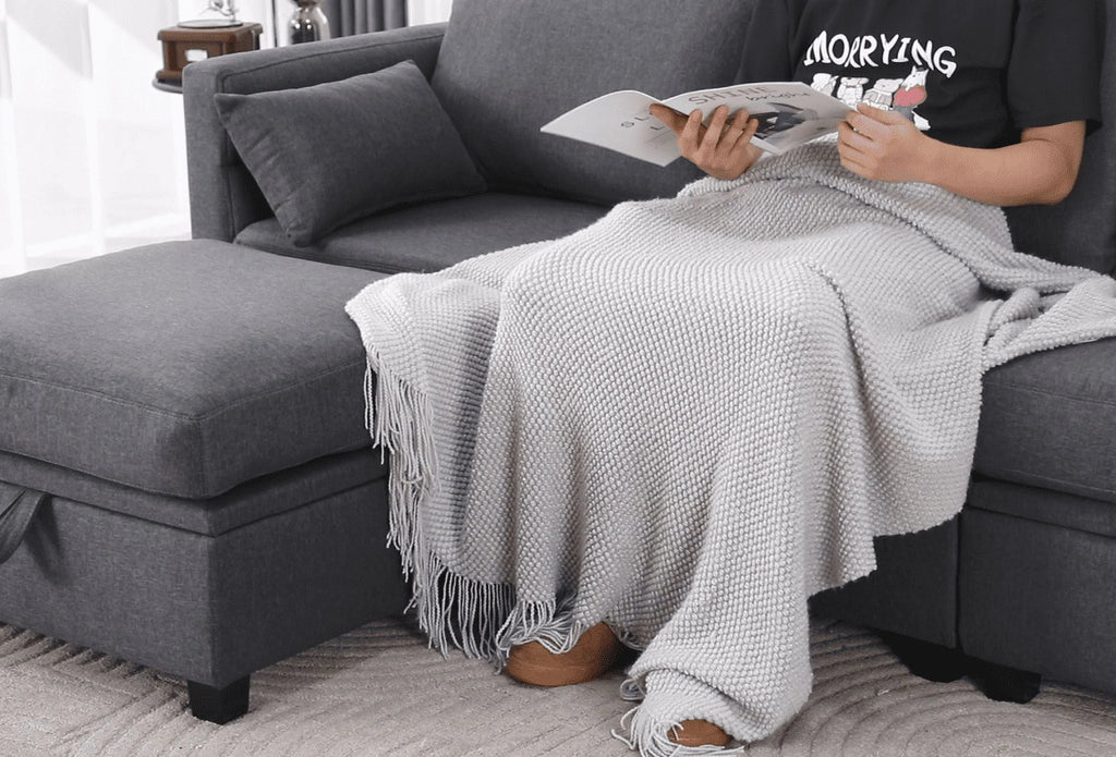 Dark Gray L-Shaped Sectional Sofa with Chaise B98473