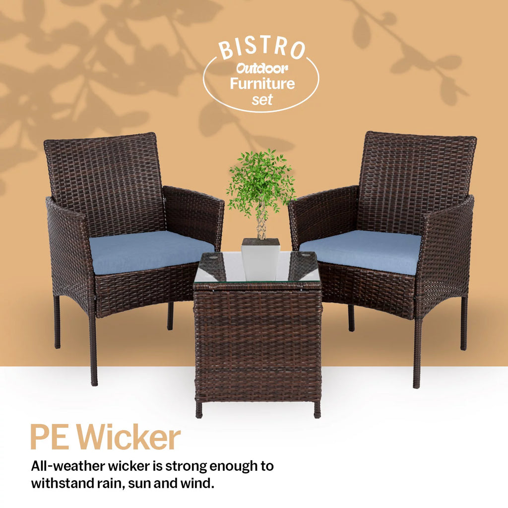 3 Piece Grey Rattan Porch Furniture Set C65921
