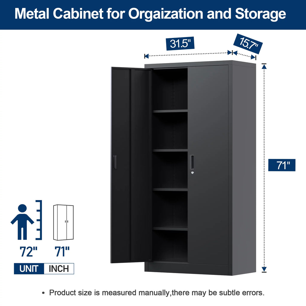 71 inches Tall Black Metal Storage Cabinet with 4 Adjustable Shelves B18314