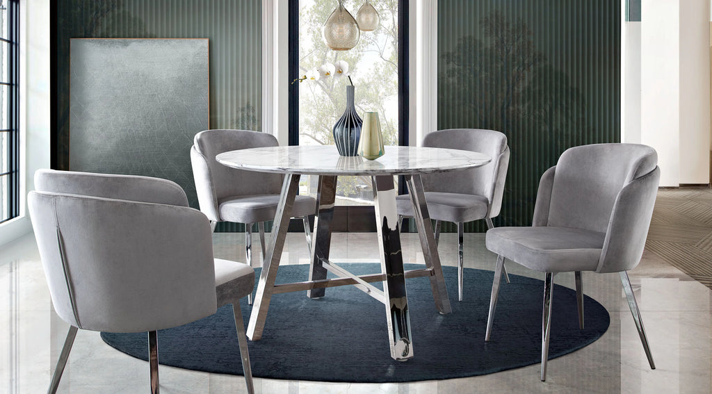 Grey Velvet Dining Chairs with Chrome Legs, Pack of 2 E443005