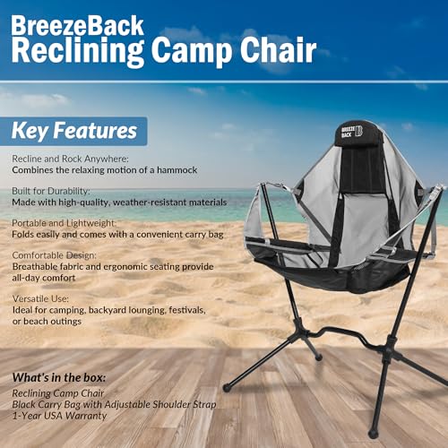 Lightweight Foldable Reclining Rocking Camping Chair with Cup Holder and Carry Bag E3849