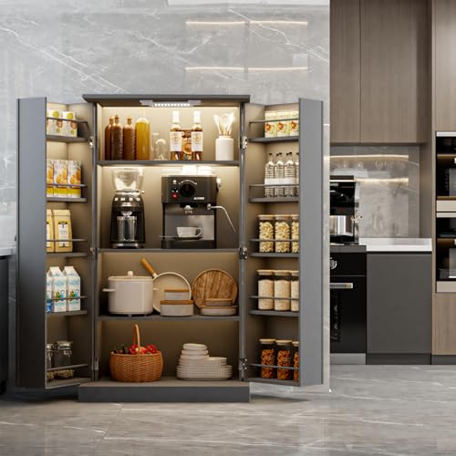 50" Grey Wood Pantry Cabinet with 3 Adjustable Shelves O9238