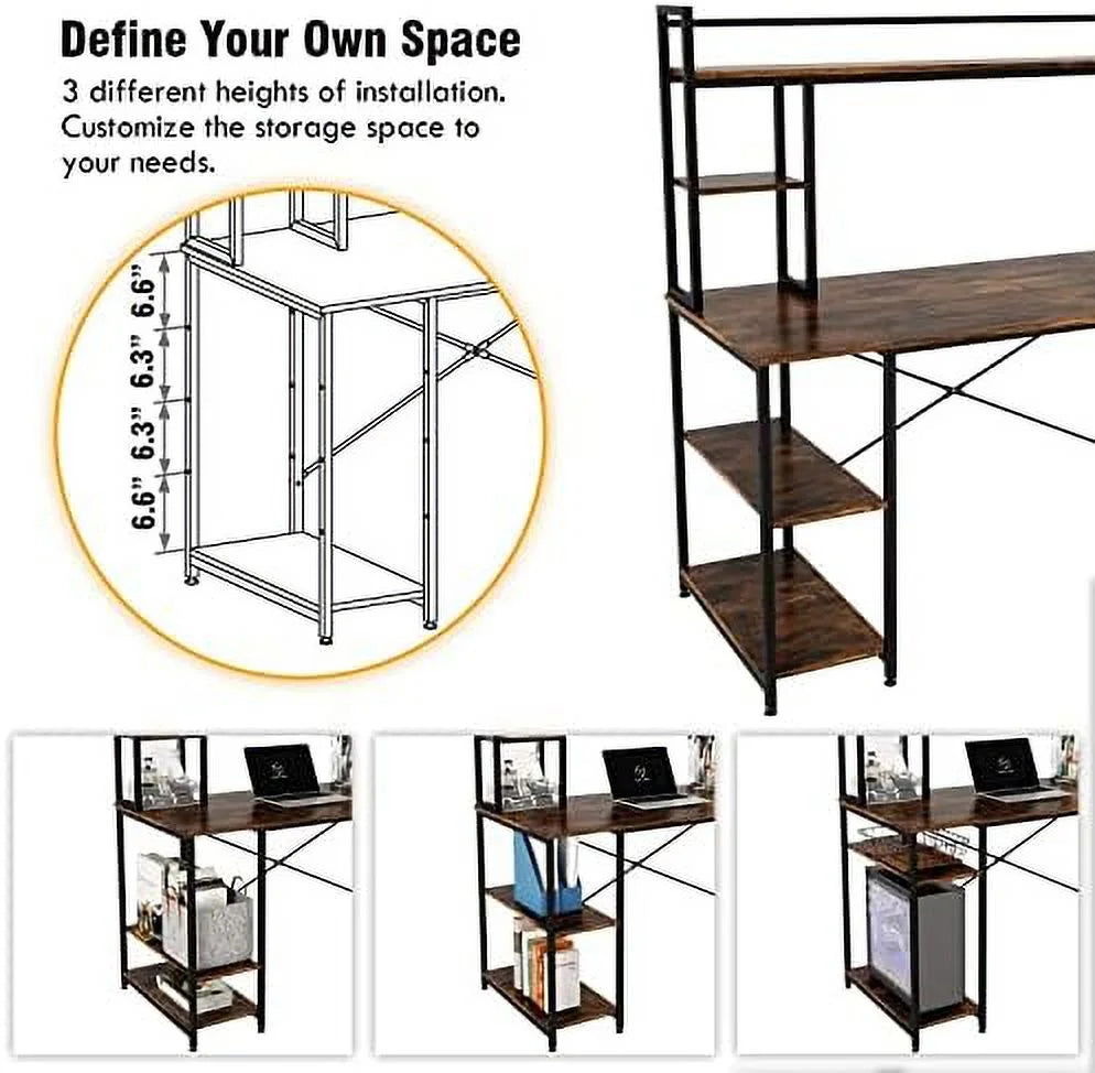 Computer Desk with Hutch and Shelves 47 Inch Adjustable K6170