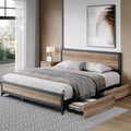 King 4 Drawer Gray Metal Platform Bed with Headboard I64865