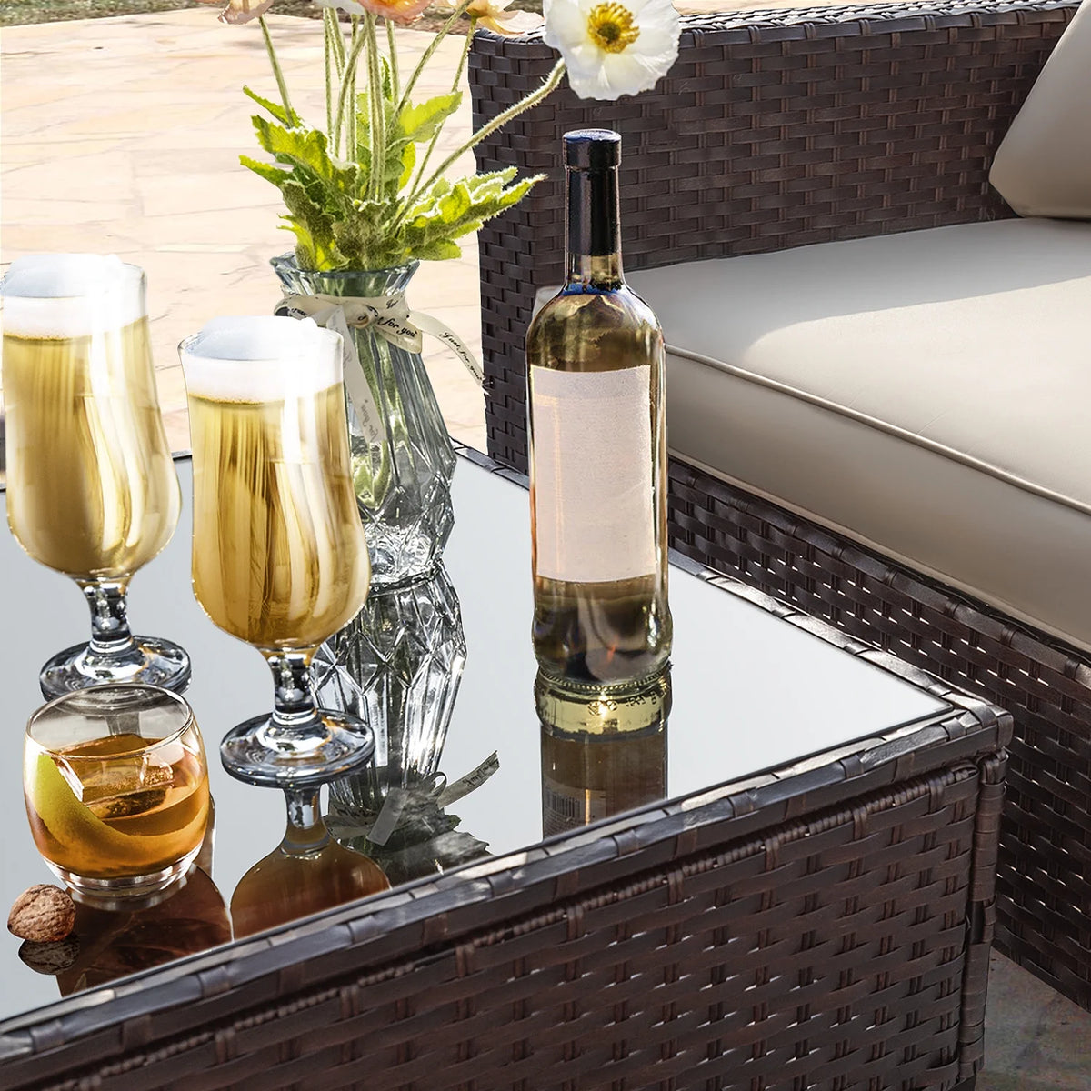 5 Pieces Wicker Rattan Outdoor Sofa Set with Ottoman D4968