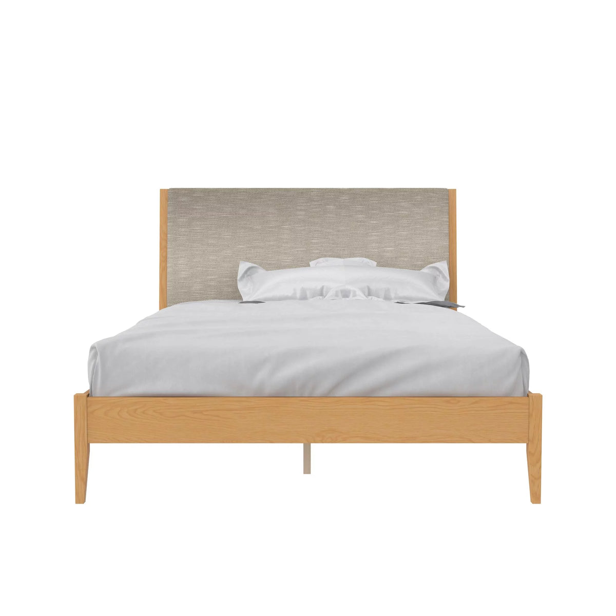 Beige Linen Queen Upholstered Wood Bed Frame W4162
