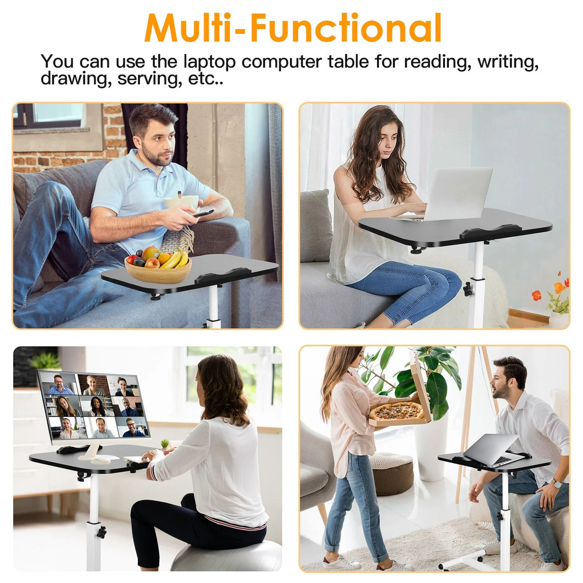 Adjustable Rolling Laptop Desk with Lockable Wheels, White N871424