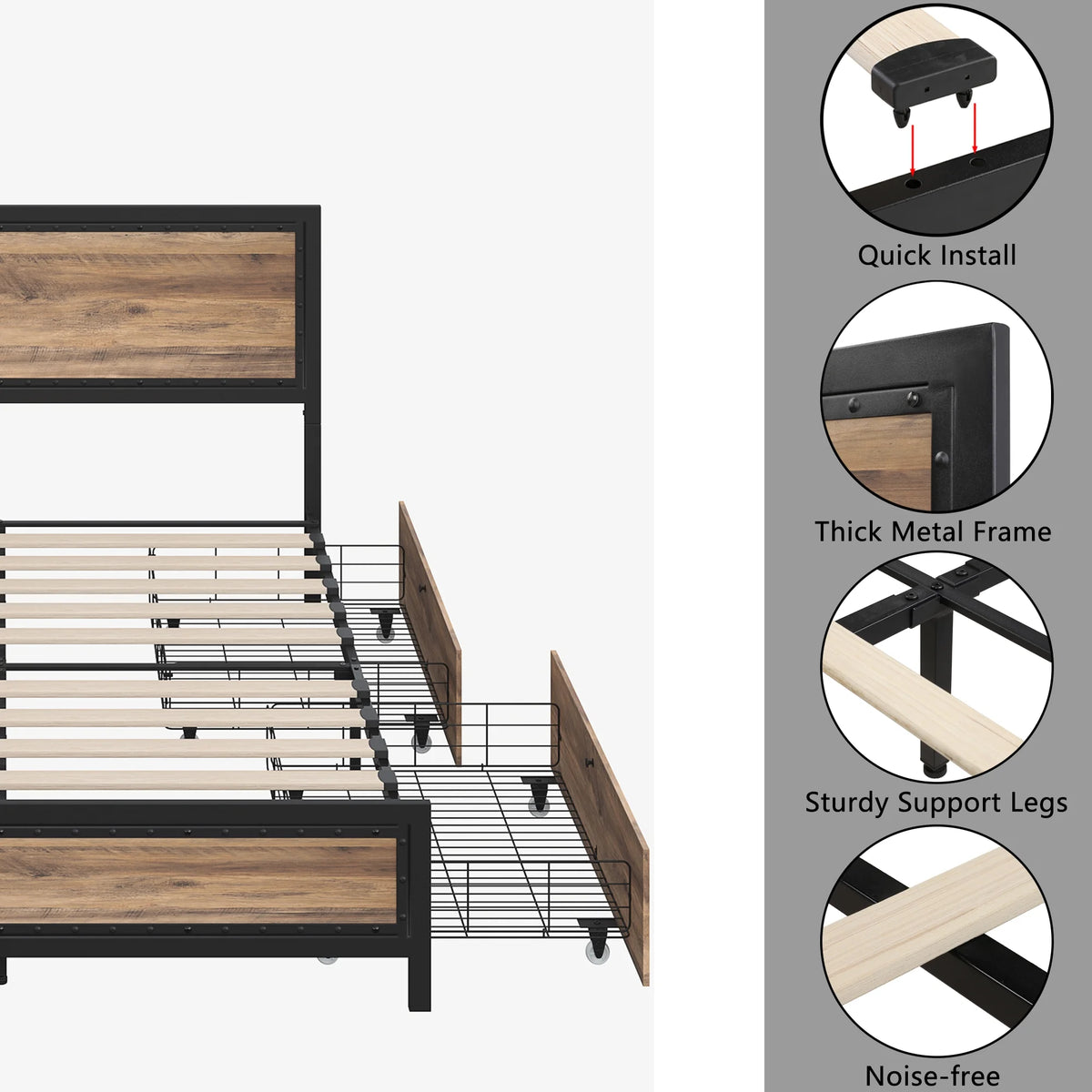 King 4 Drawer Gray Metal Platform Bed with Headboard I64865