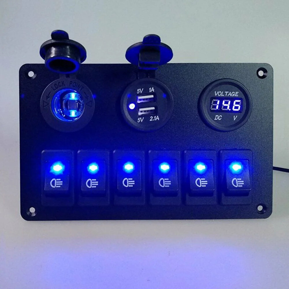 6 Gang Blue LED Rocker Switch Panel H770433
