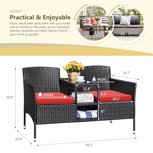 Beige Rattan 2-Seat Patio Loveseat with Cushions C34253