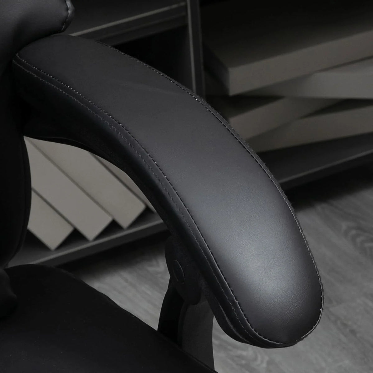 Black PU Leather Reclining Office Chair with Footrest M9483