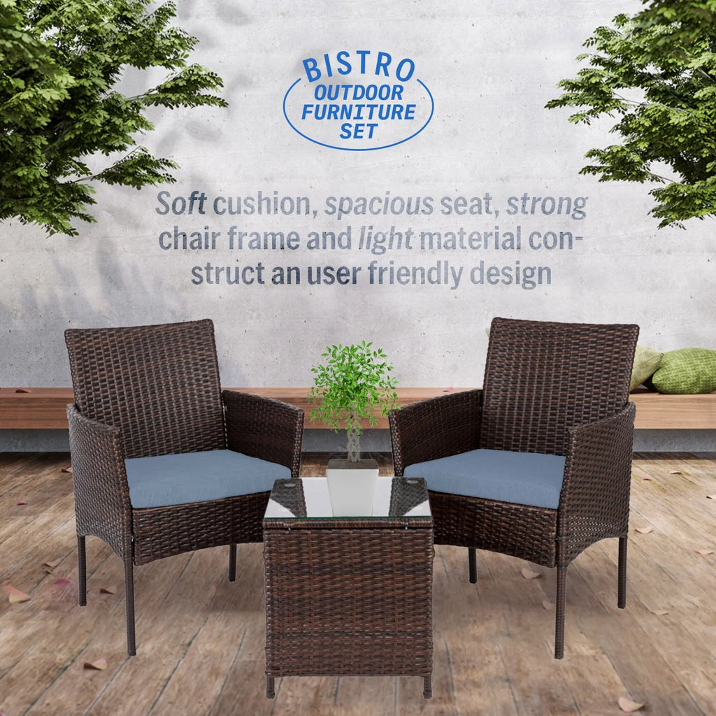 3 Piece Grey Rattan Porch Furniture Set C65921