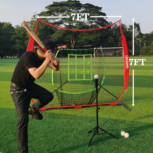 7'x7' Portable Baseball Net Set with Tee, Bat, Balls, Strike Zone, Carrying Bag H3424