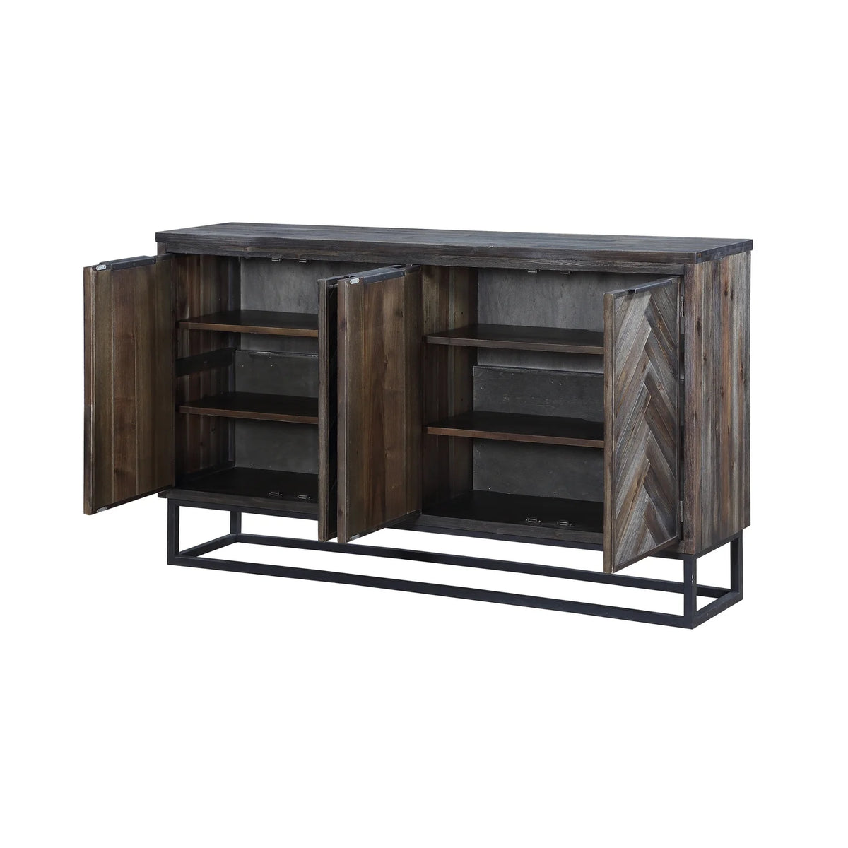 Solid Wood Herringbone 4-Door Credenza Z7833