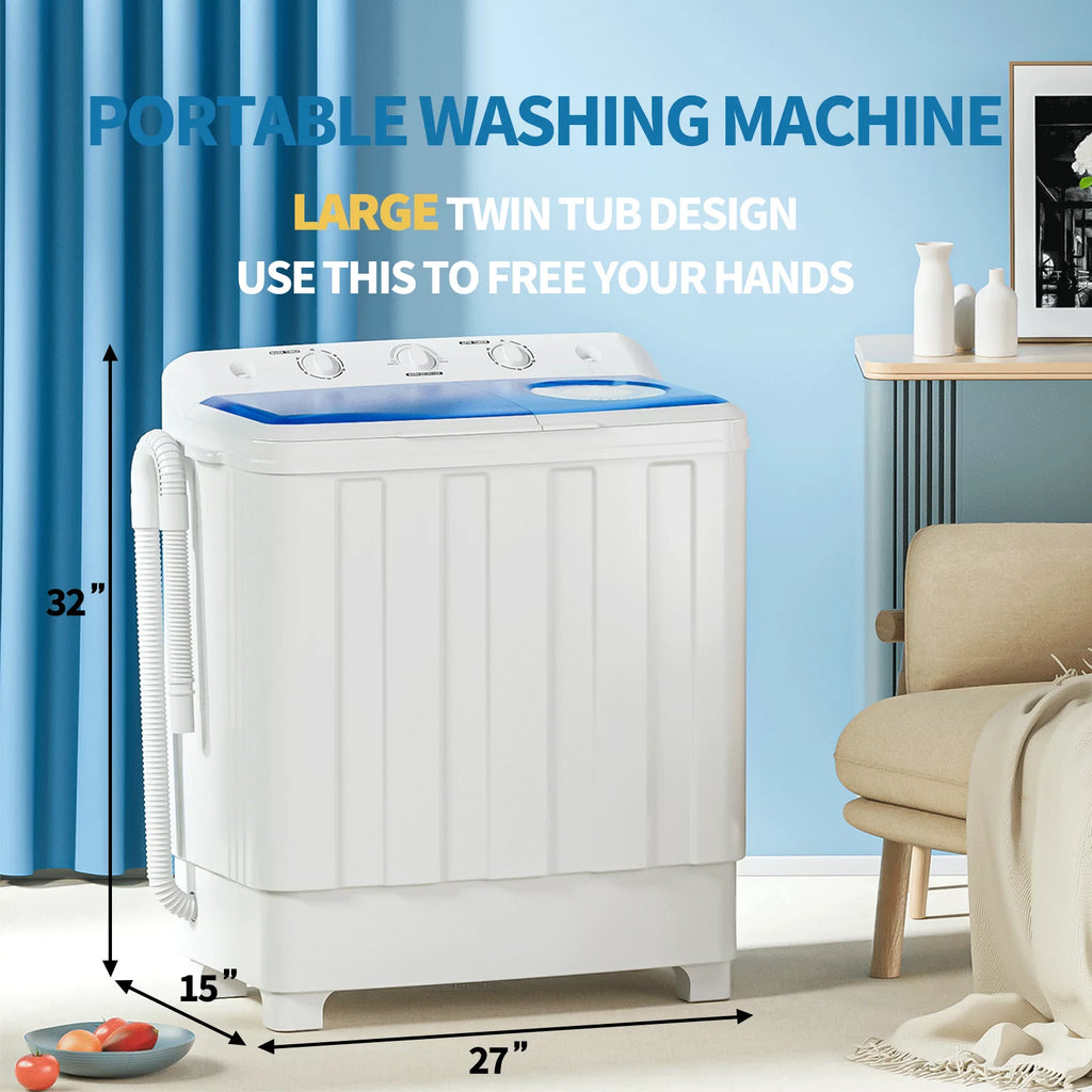 Portable 28lbs Twin Tub Washer Spinner Combo with Drain Pump U473465