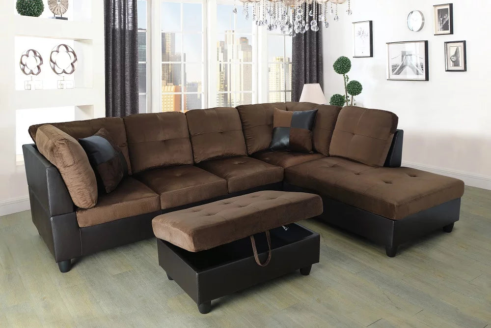 Microfiber Leather Sectional Sofa with Storage Ottoman K218