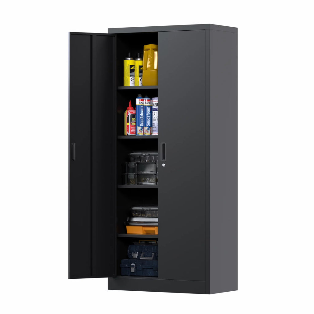 71 inches Tall Black Metal Storage Cabinet with 4 Adjustable Shelves B18314