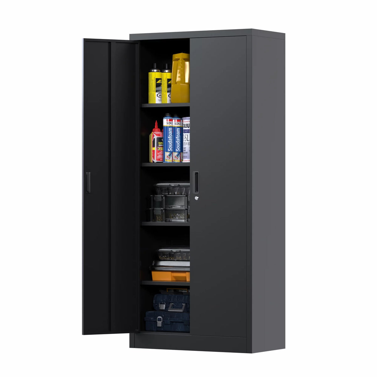 71 inches Tall Black Metal Storage Cabinet with 4 Adjustable Shelves B18314