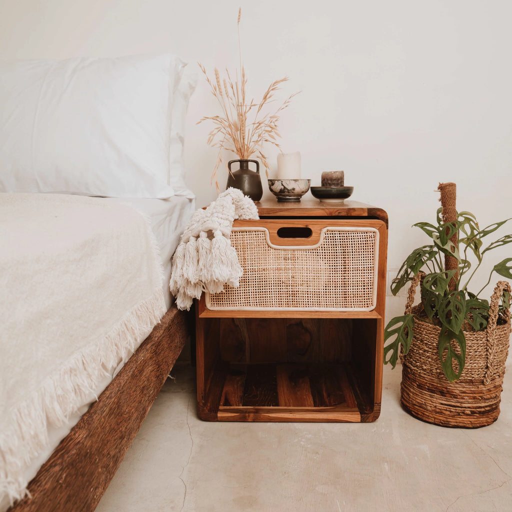 Solid Wood Vintage Teak Nightstand U9557