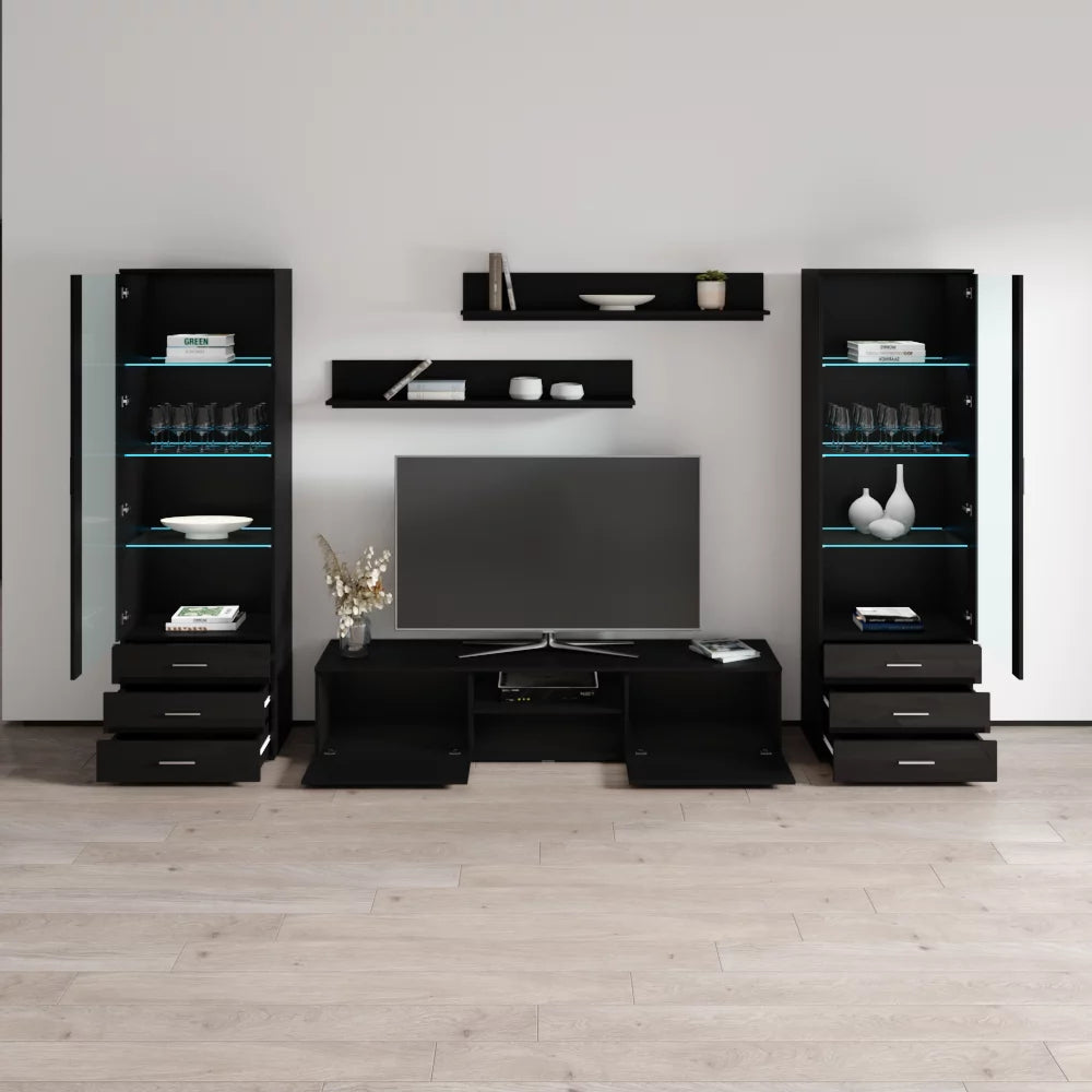 Black Modern Wall Unit with LED Lights G769134