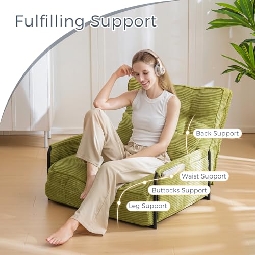 Beige Adjustable Floor Sofa with 2 Pillows N79280