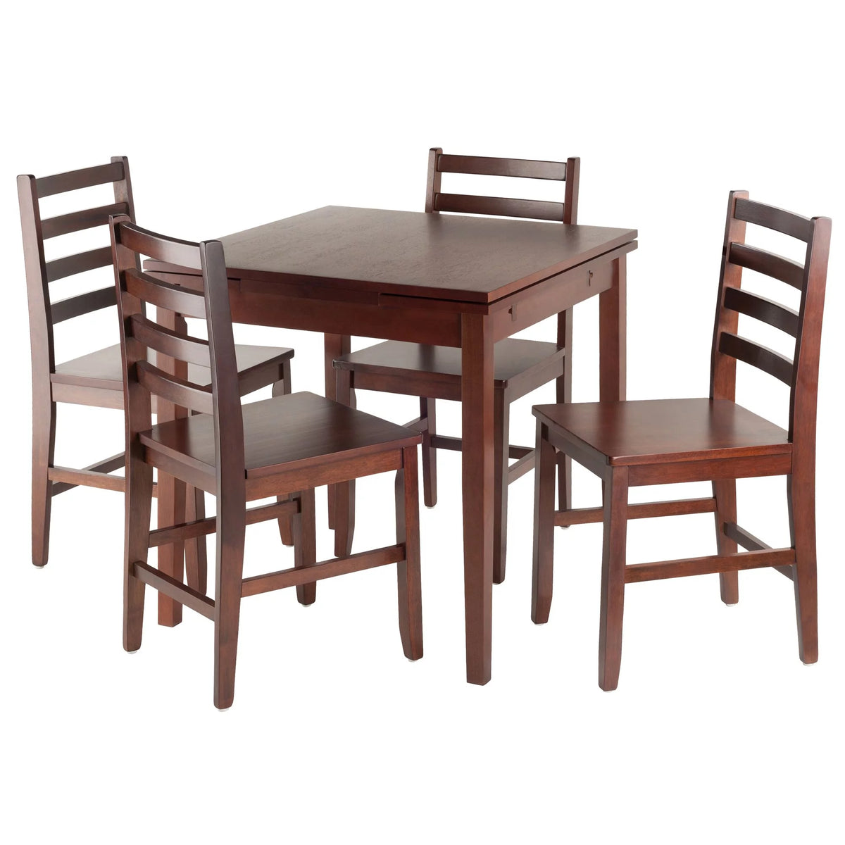 5 Pc Extendable Table & 4 Ladder Back Chairs Walnut Finish J8183