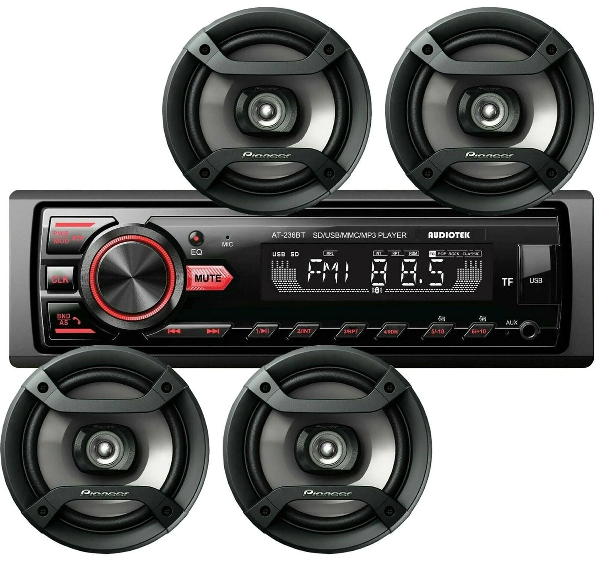6.5 Speakers + Car Audio Stereo Bluetooth FM USB Receiver Bundle K9778