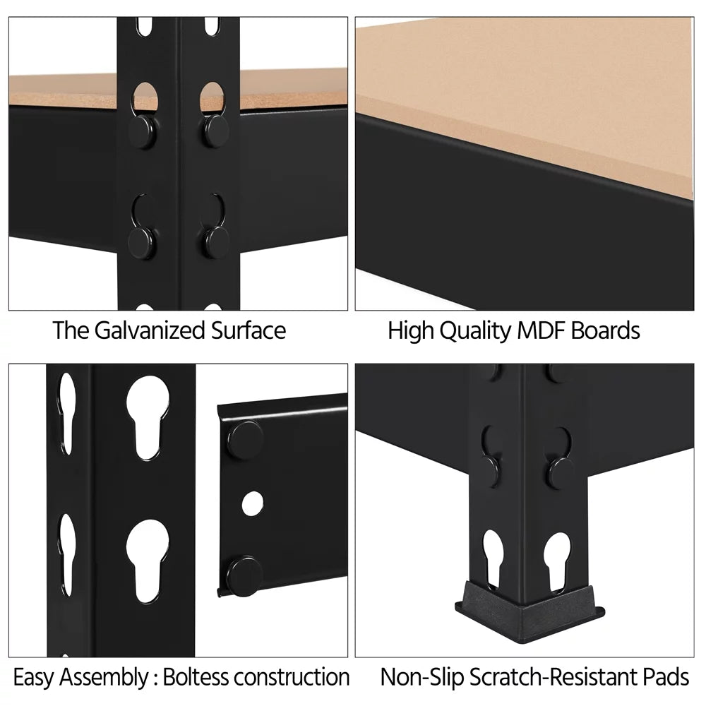 5-Shelf Adjustable Steel Storage Shelf Unit, Black, 2 Pack G11438