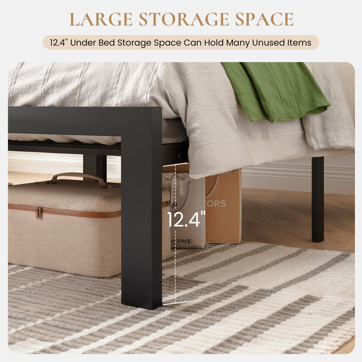 Black King Size Metal Platform Bed Frame with Fabric Headboard Q1626