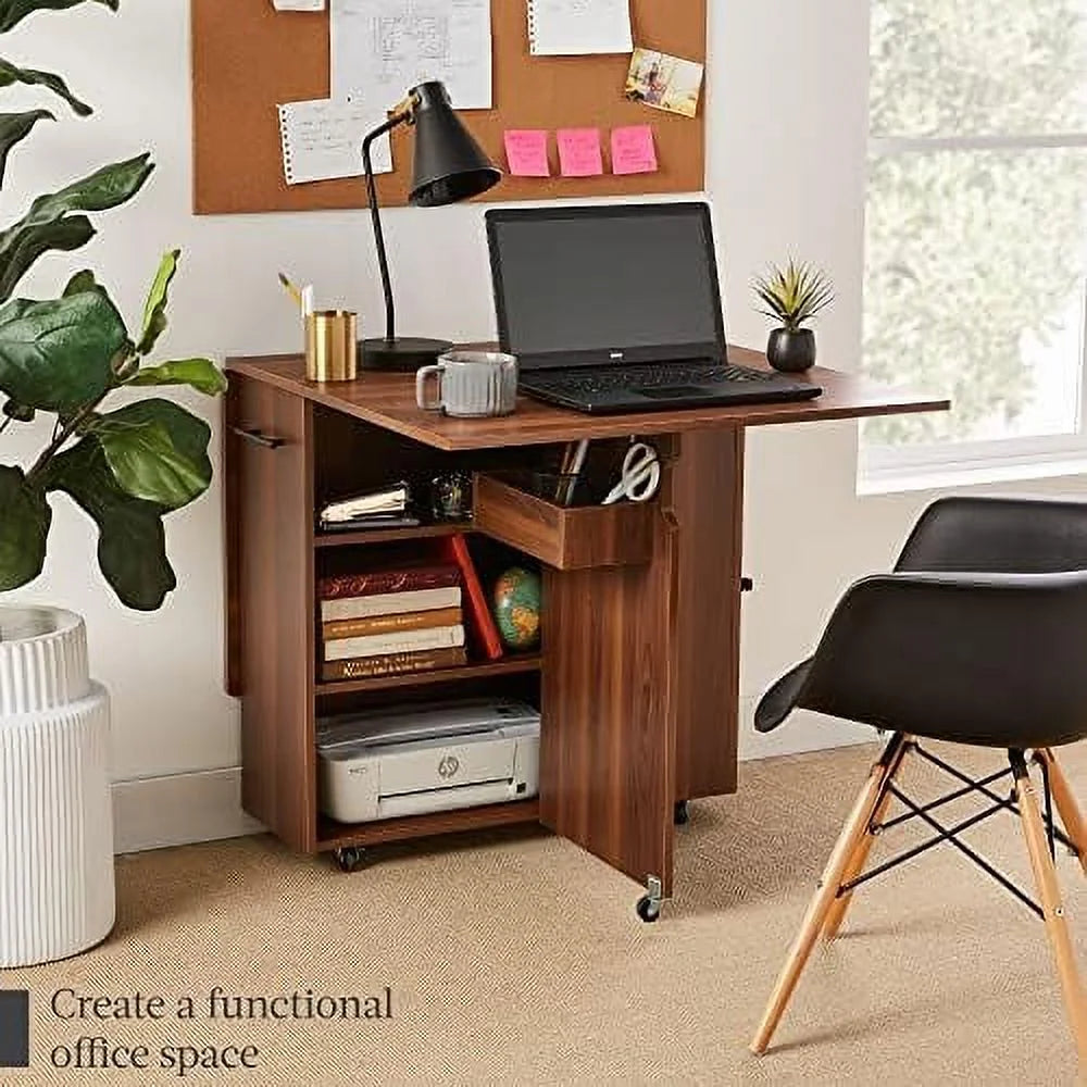 Folding Dining Table with Wheels 3 Shelves Brown D5789