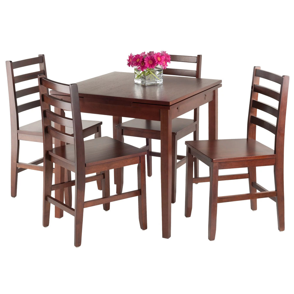 5 Pc Extendable Table & 4 Ladder Back Chairs Walnut Finish J8183