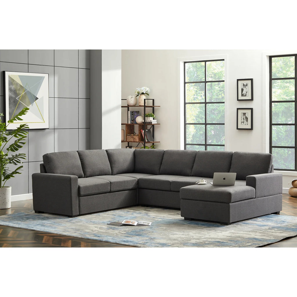 Gray Linen Left Hand Facing Sectional Sleeper Sofa T2040