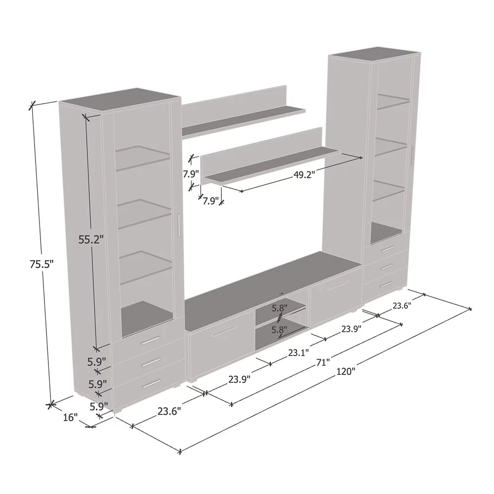Black Modern Wall Unit with LED Lights G769134