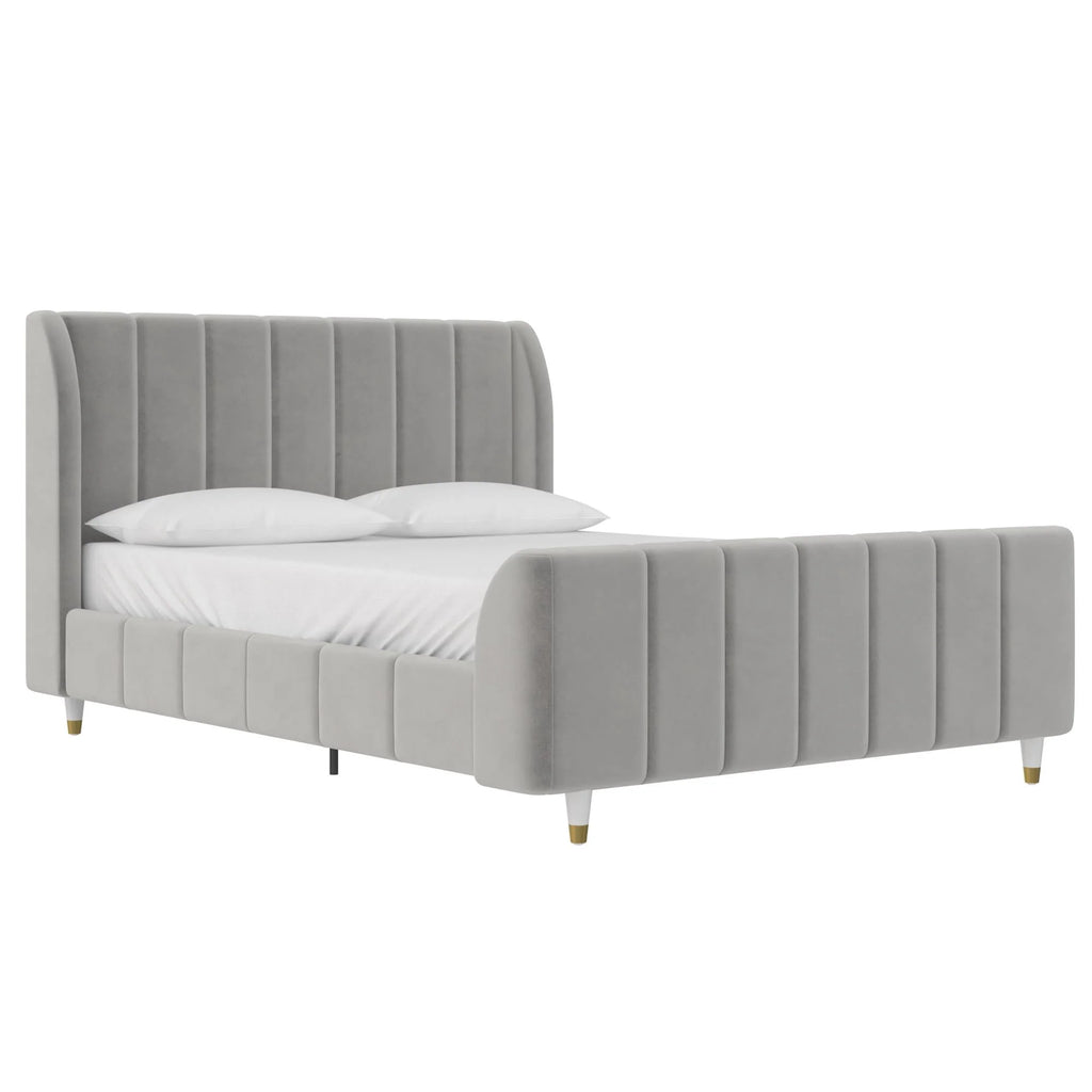 Gray Velvet Full Upholstered Bed R279657