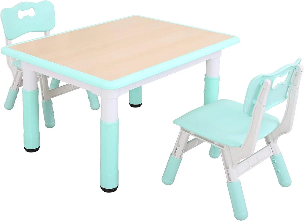 Kids Study Table and Chairs Set, Height Adjustable Plastic Children Art Desk with 2 Seats J306242