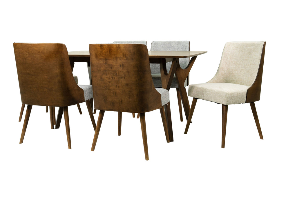 Brown 7-Piece Solid Wood Dining Table and 6 Chairs R763