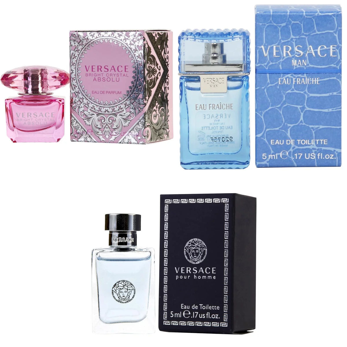 Bright Crystal Absolu EDP, Man Eau Fraiche EDT, Pour Homme EDT - 5ml 3PK Kit D496878