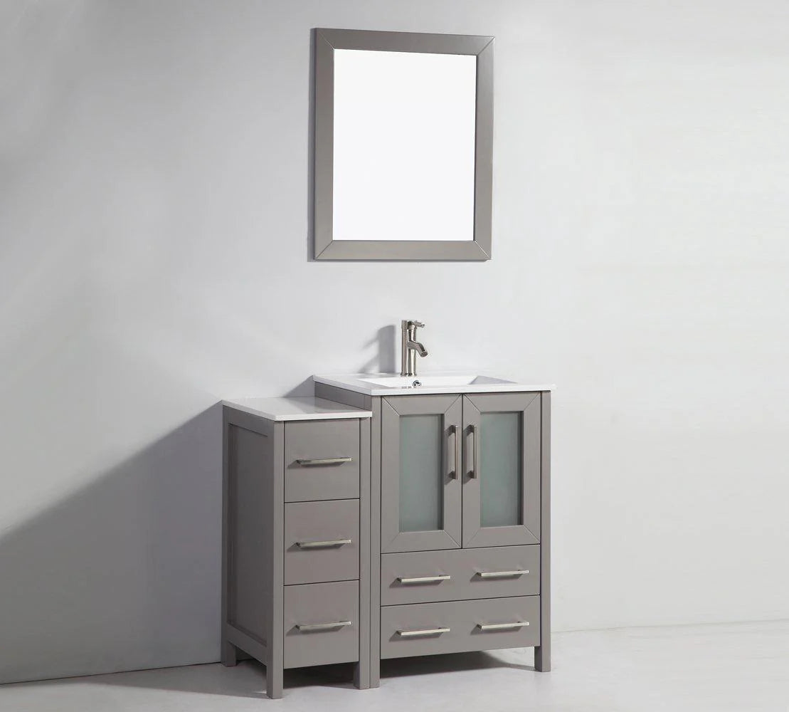 36 in. Single Sink Vanity Cabinet with Ceramic Sink & Mirror Grey D374610
