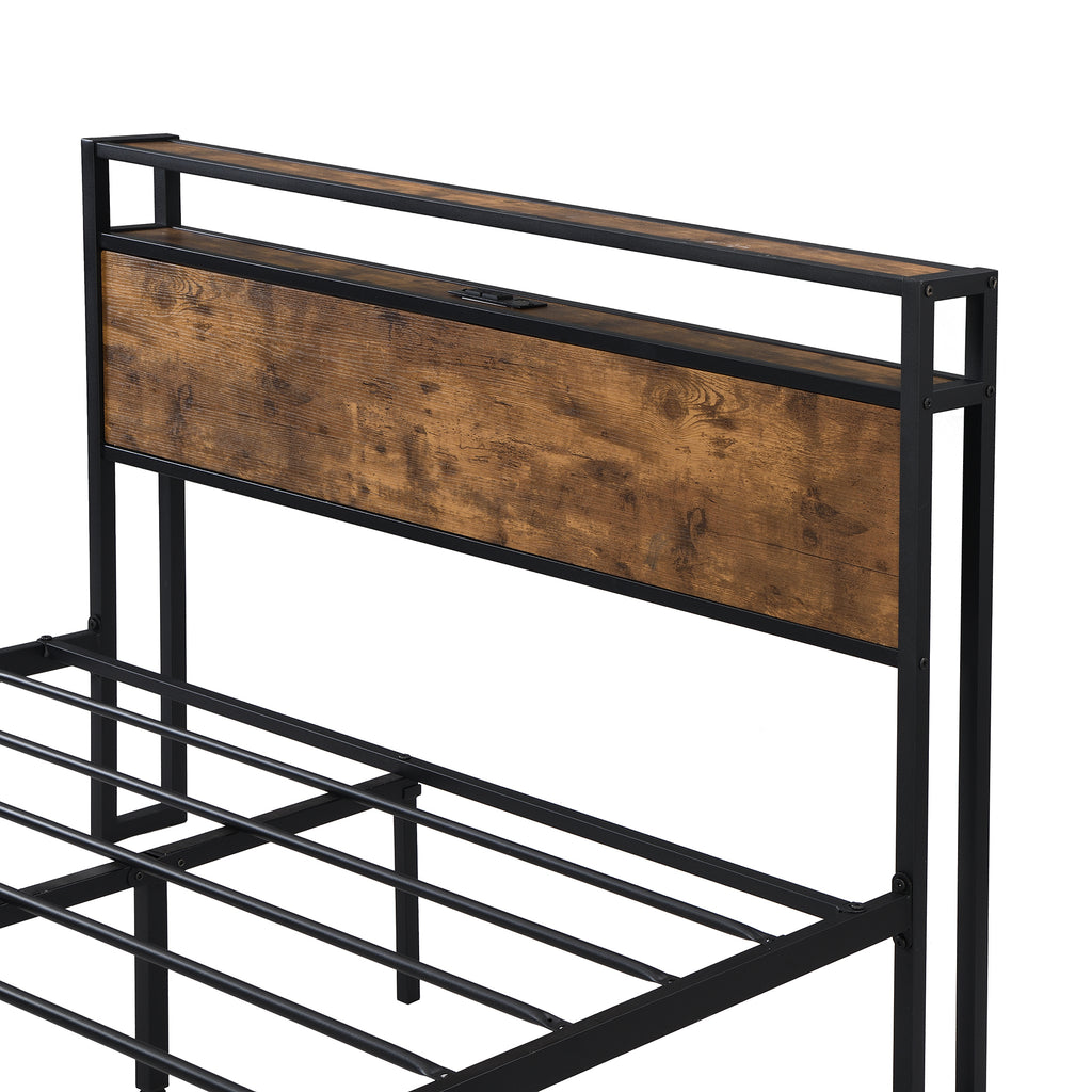 King Size Metal Platform Bed Frame with Wooden Headboard and Footboard Z900