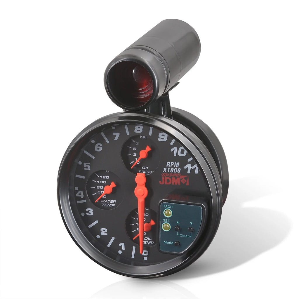 5" Black Face 4-in-1 Tachometer Gauge with Oil Water Temperature Pressure I58014