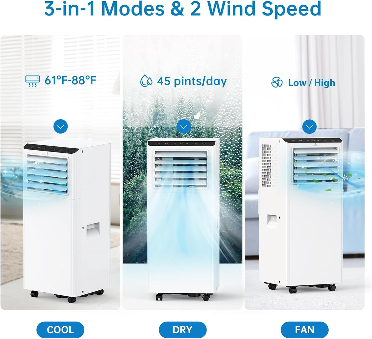 Portable 8000 Btus 3-in-1 Air Conditioner with Exhaust Hose & Window Kit O9628