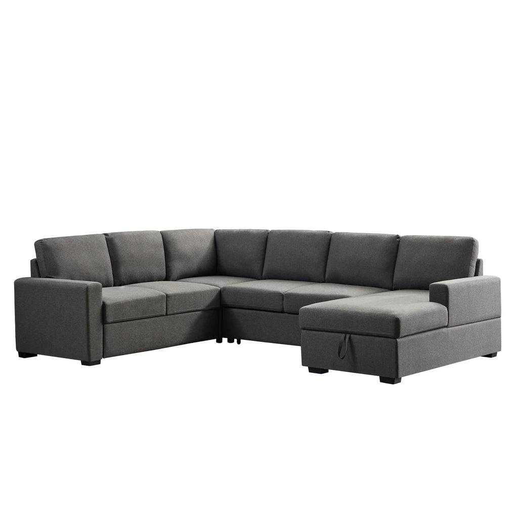 Gray Linen Left Hand Facing Sectional Sleeper Sofa T2040