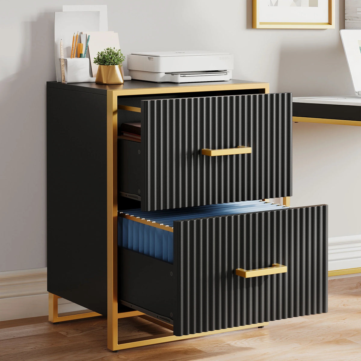 2 Drawer Wood File Cabinet with Metal Legs D747163
