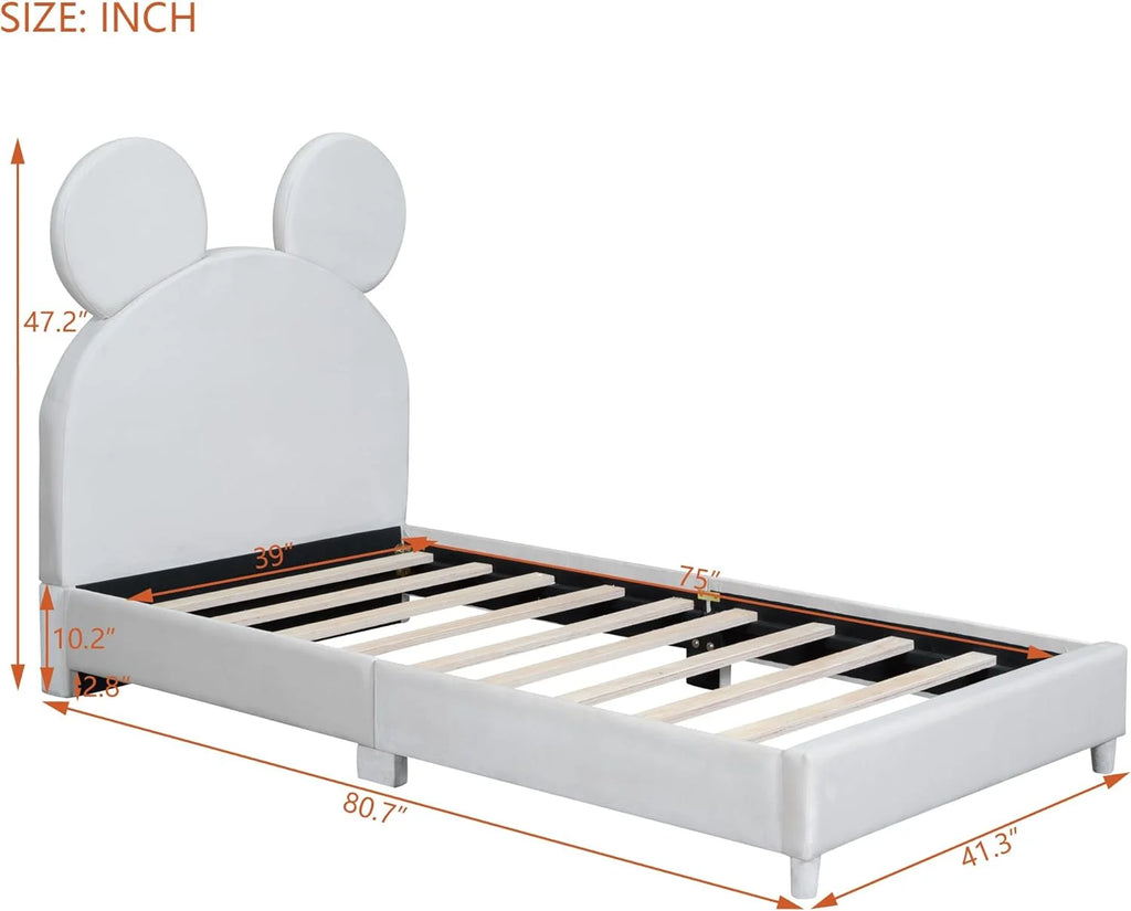 Beige Velvet Upholstered Bed Frame with Slat Support L4818