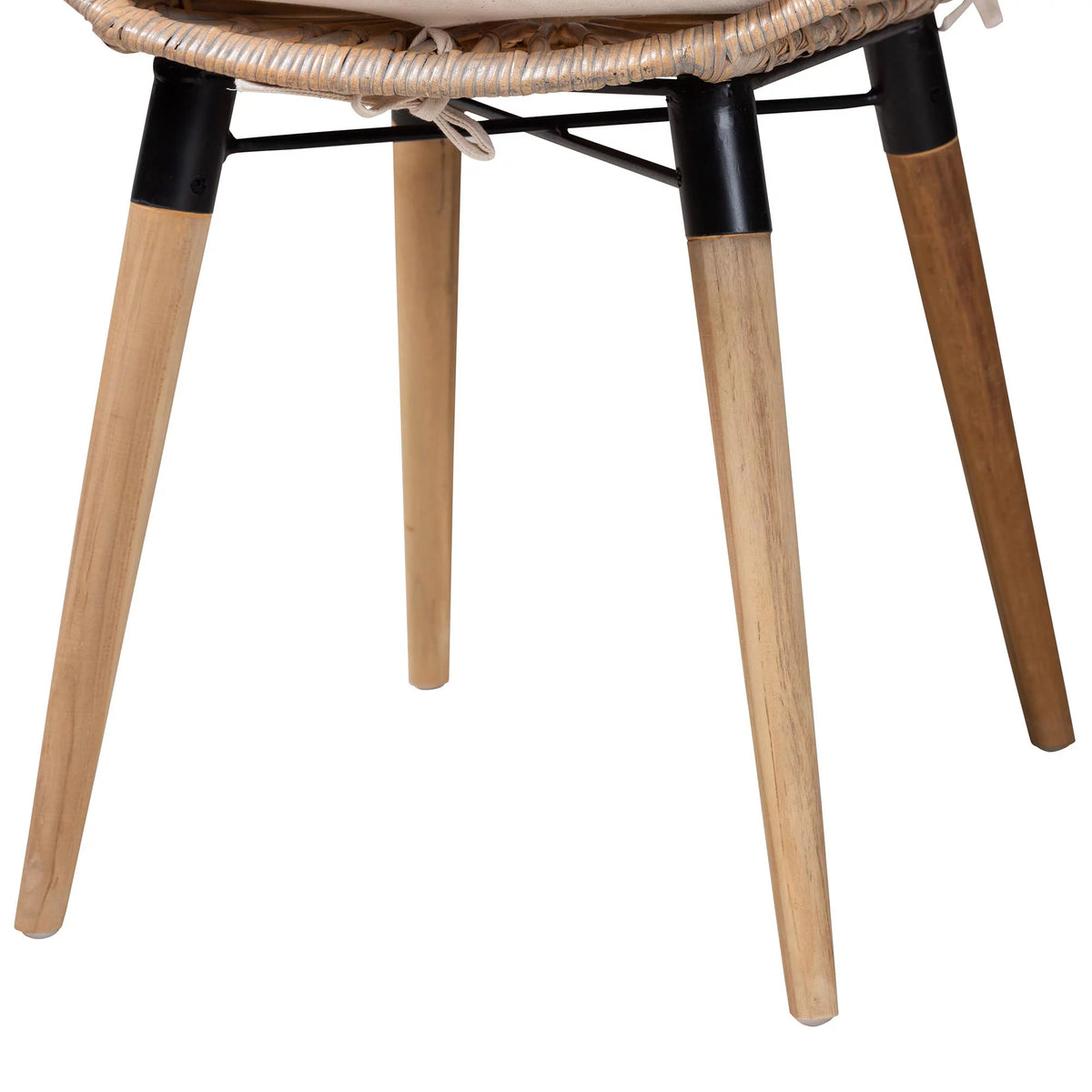 Natural Brown Teak Wood and Greywashed Rattan 2-Piece Dining Chair Set K2987