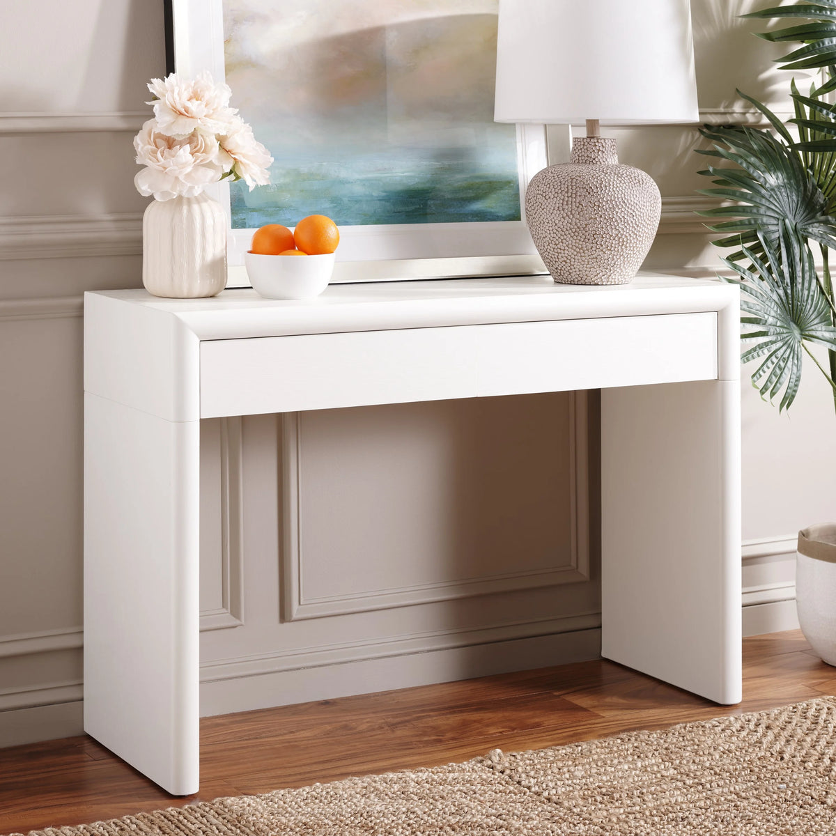 Ivory Wood Console Table with Drawer X439